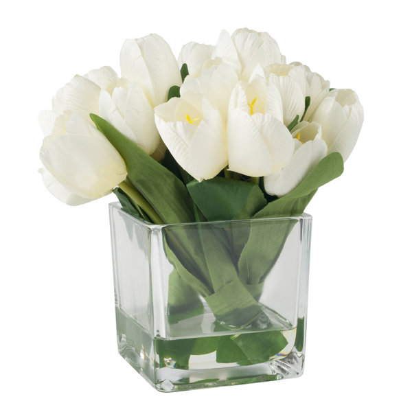 Faux White Tulips in Glass Vase & Reviews Joss & Main